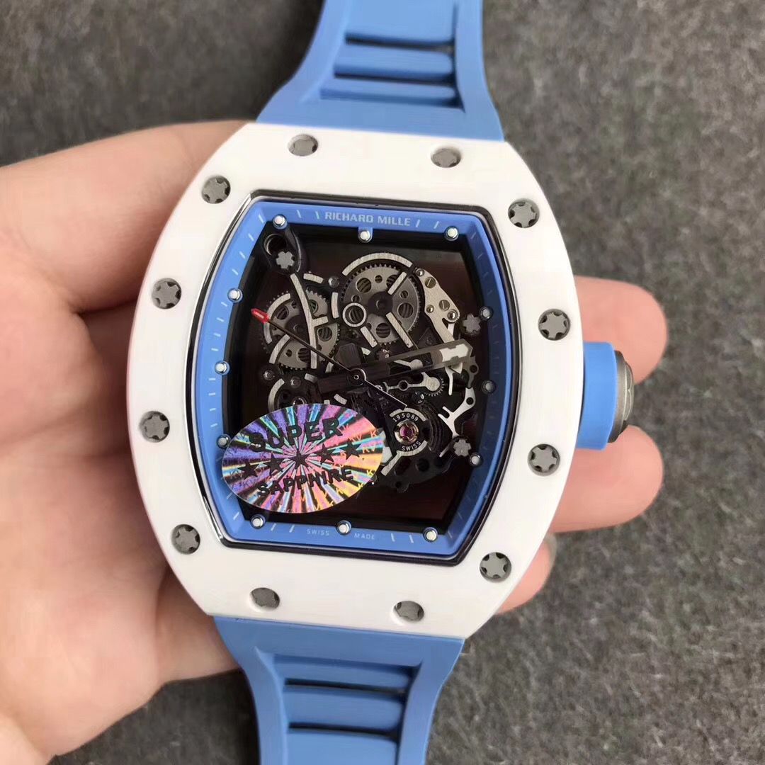 Richard Mille Replica Rm055 White Ceramic Blue Rubber Watches